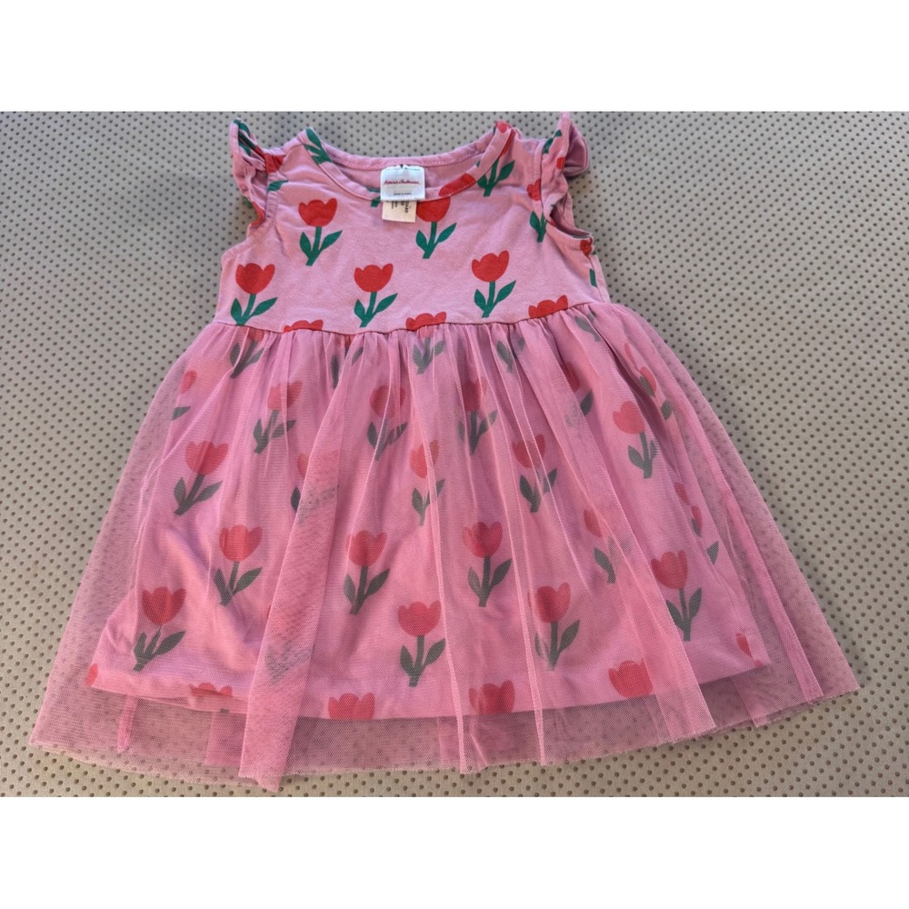 Hanna Andersson Pink Tulip Tulle Dress Flutter Sleeve 12-18 Months